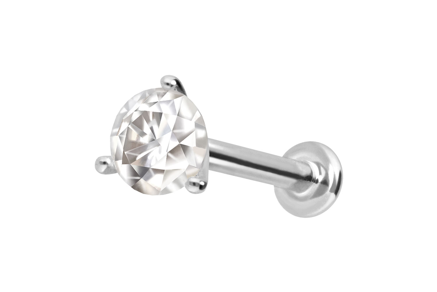 14 Karat Gold Labret Piercing mit Innengewinde MOISSANIT
